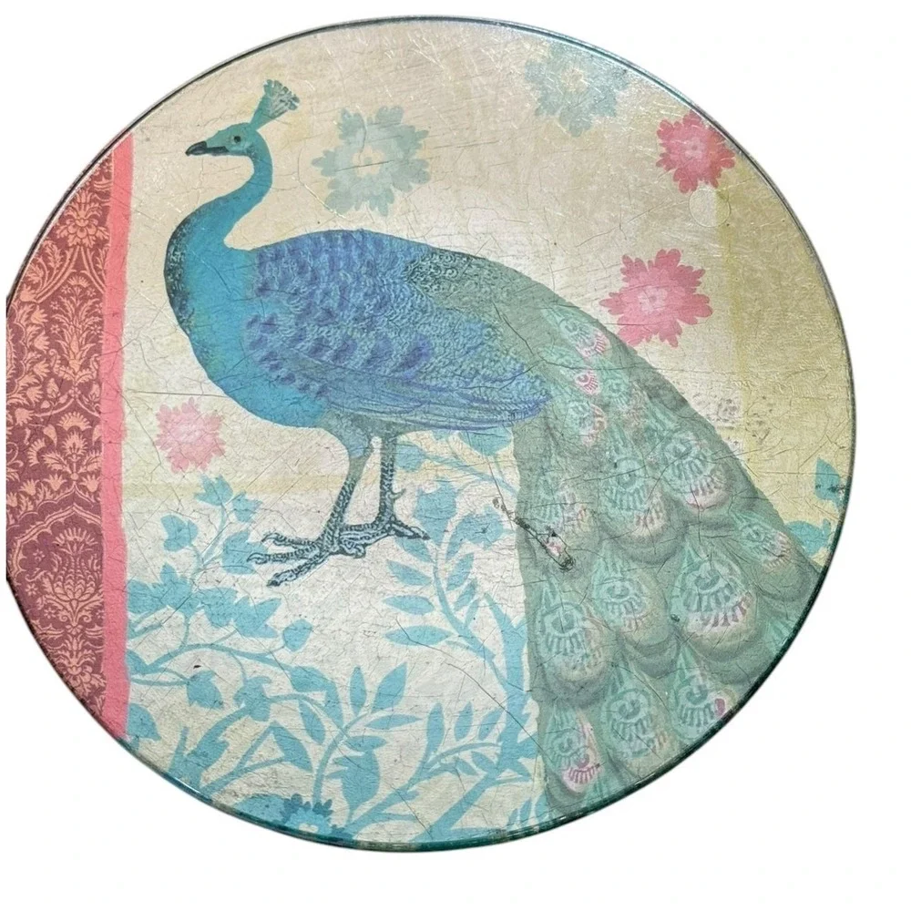 Pier 1 Peacock‎ Appetizer Plates Set 4 Glass Foil Boho Dessert 6 Inch
